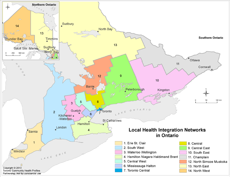 Ontario's Local Health Integration Networks (LHINs) Map